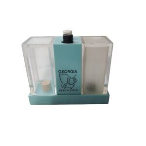 Vintage Whirley Blue Georgia Peach State Plastic Push Salt & Pepper Shaker